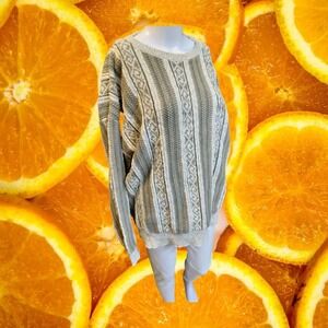 Windsor SCoogie Style Striped Sweater Crew Neck Pullover Made in USA Cotton